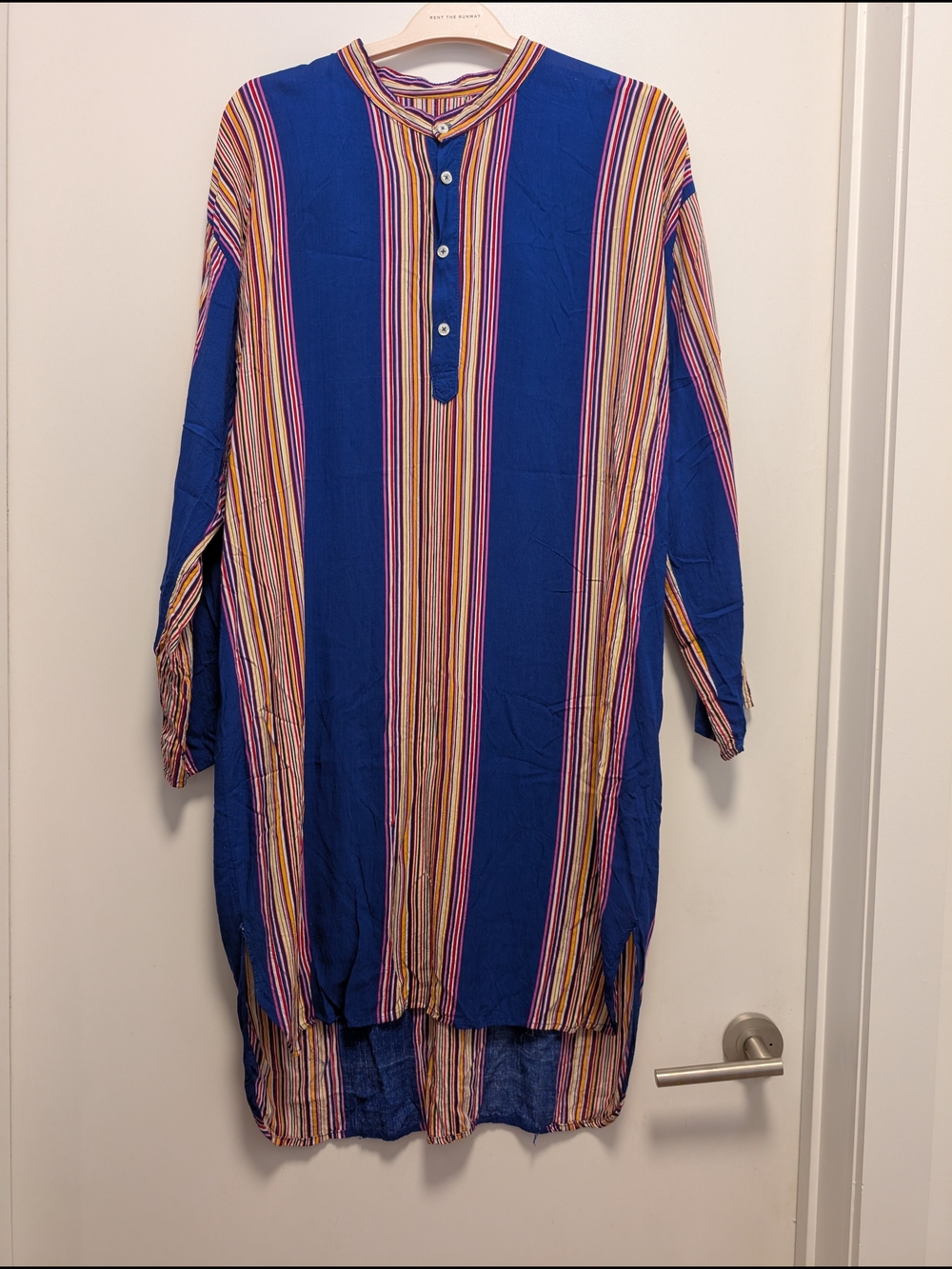 Blue Multicolor Vertical Stripe Tunic Dress